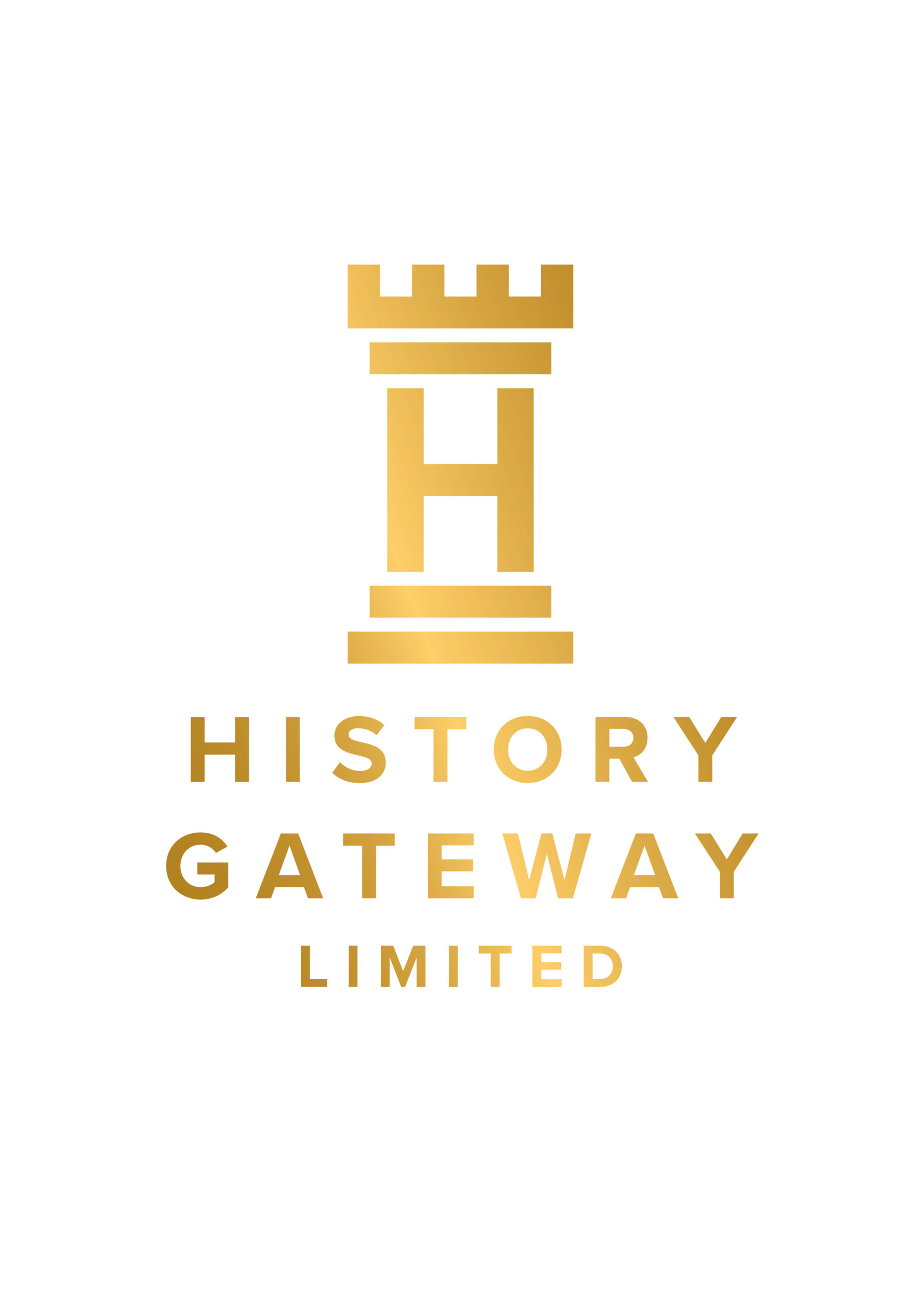 Company logo. A gold H shaped like a turret.